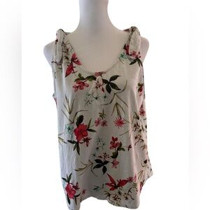 Liz Claiborne Floral Sleeveless Top that ties at shoulders Womens size Large